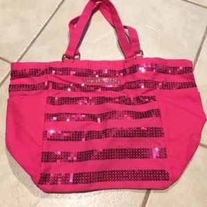 Victoria's Secret Pink Sequin Canvas Weekend Travel Shopping Tote 19"x13"